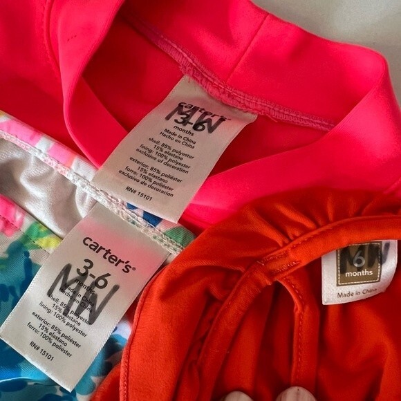 Carter’s Baby Girl Swim Bundle 6 Months Swimsuits Neon Floral Rust Ruffle Suit - Picture 5 of 5